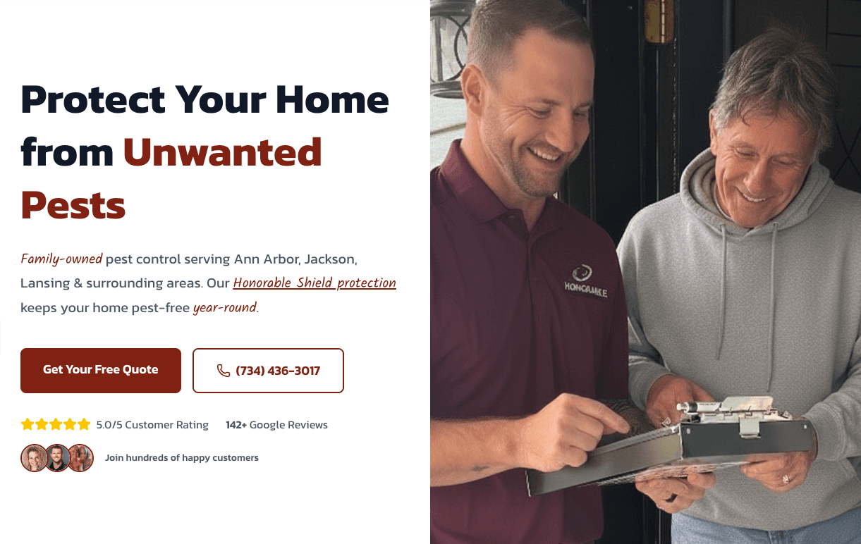 Honorable Pest Control website project in Ann Arbor, Michigan