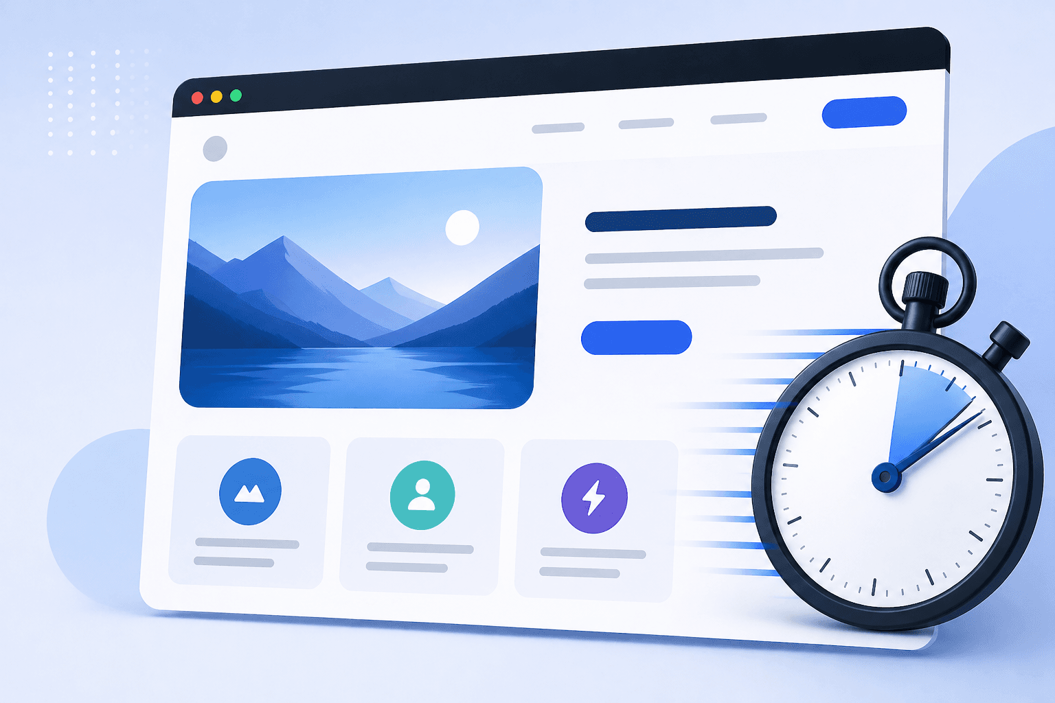 A website on a large screen with a stopwatch beside it, illustrating the 3 second rule in web design and how quickly visitors judge a site