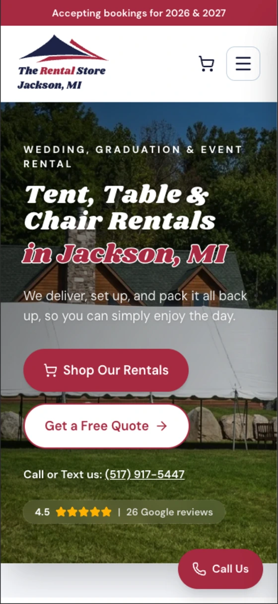 The Rental Store website on a phone